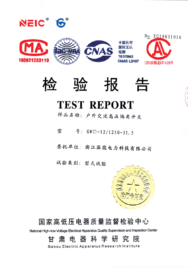 户外隔离开关检验报告